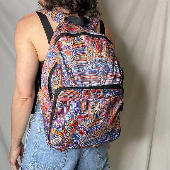 New Warlukurlangu abstract psychedelic print packable fold-up backpack travel - Picture 1 of 17
